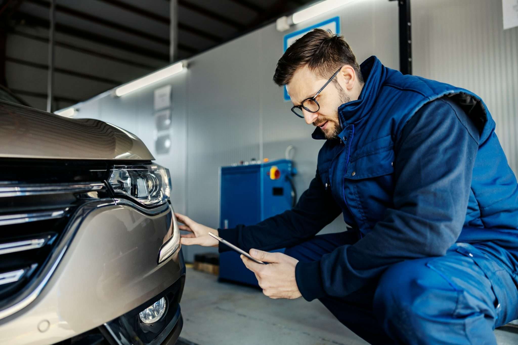 Mechanic inspecting car at Staten Island car dealerships, Ideal Auto Sales Staten Island.