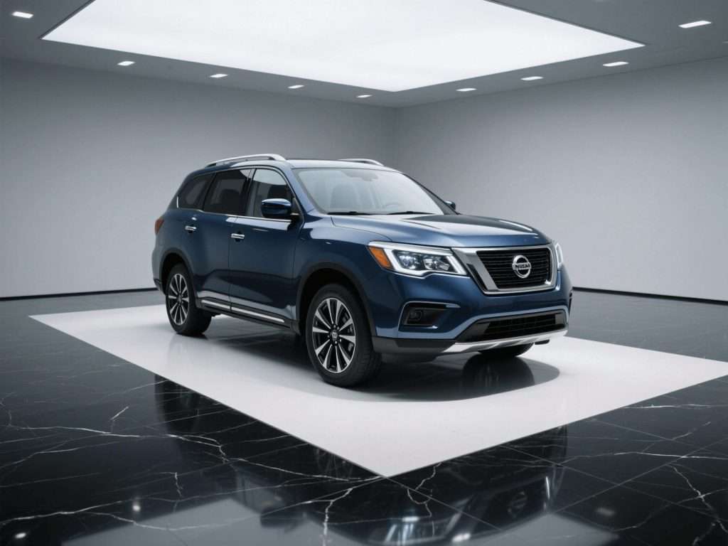 Blue SUV on display at a Staten Island car dealership, Ideal Auto Sales.