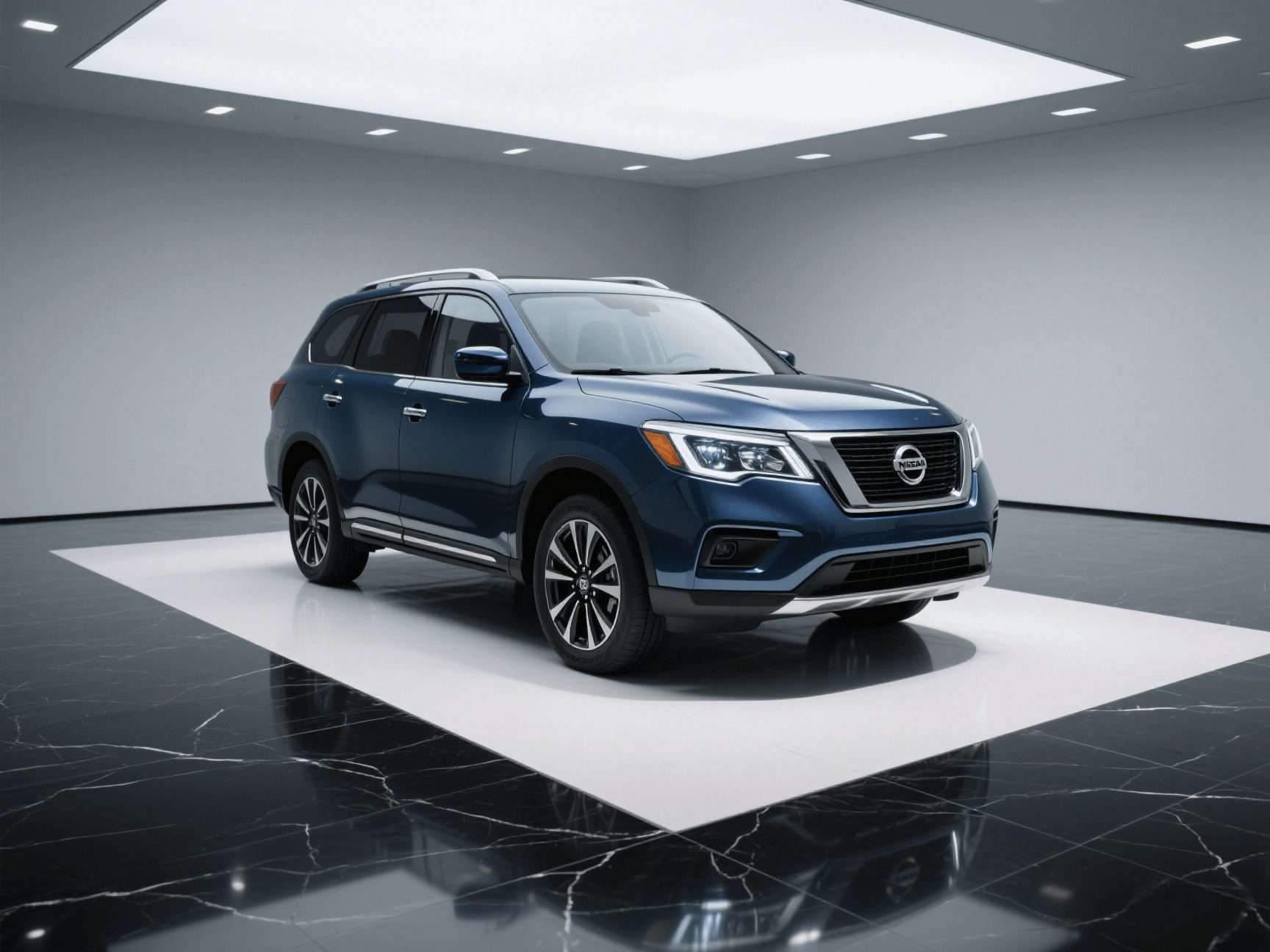 Blue SUV on display at a Staten Island car dealership, Ideal Auto Sales.