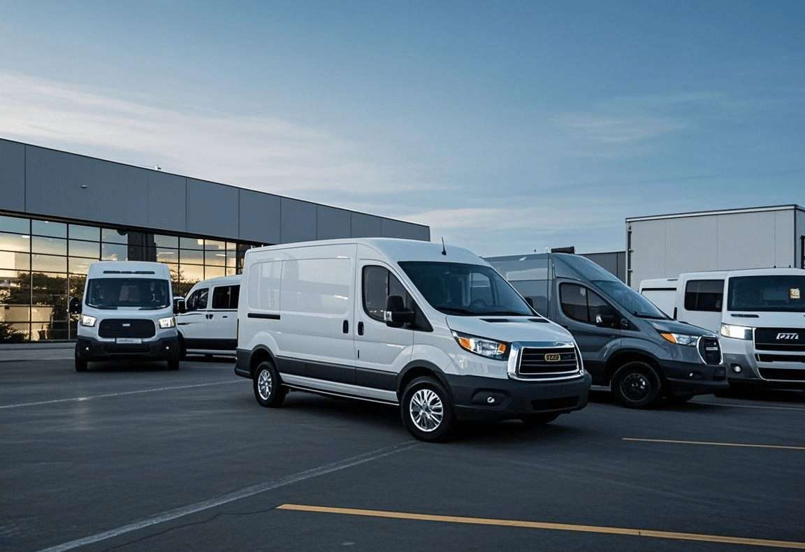 Fleet of vans at Staten Island car dealerships, Ideal Auto Sales location
