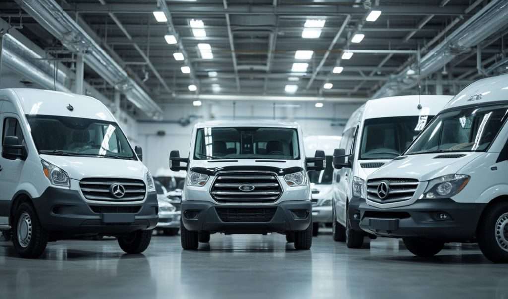 Vans displayed inside a Staten Island car dealership, ideal auto sales location.