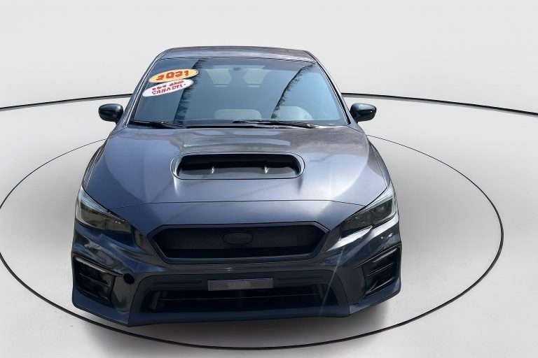 Front view of a 2021 blue sedan at Staten Island car dealerships, Ideal Auto Sales Staten Island.