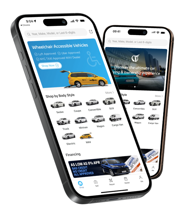 Mobile app for Staten Island car dealerships showcasing car buying options at Ideal Auto Sales Staten Island.